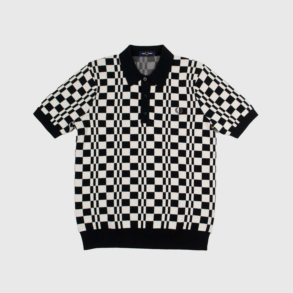 Fred Perry Chequerboard Knitted Shirt - Black / Ecru - Front