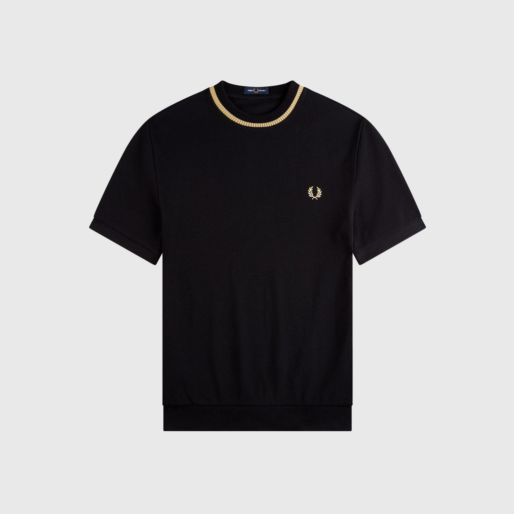 Fred Perry Crewneck Pique T-Shirt - Black / Champagne  - Front
