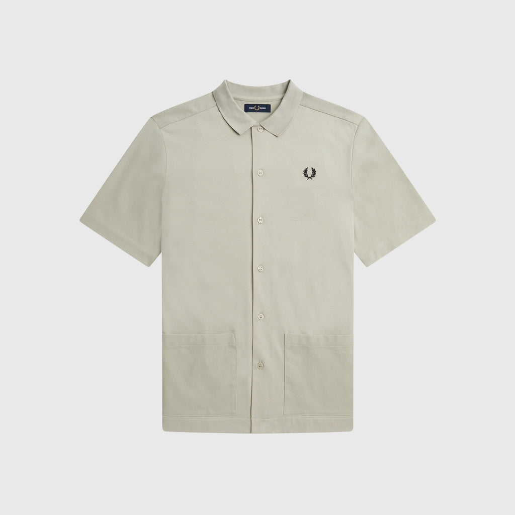 Fred Perry Pique Panel Shirt - Light Oyster - Front