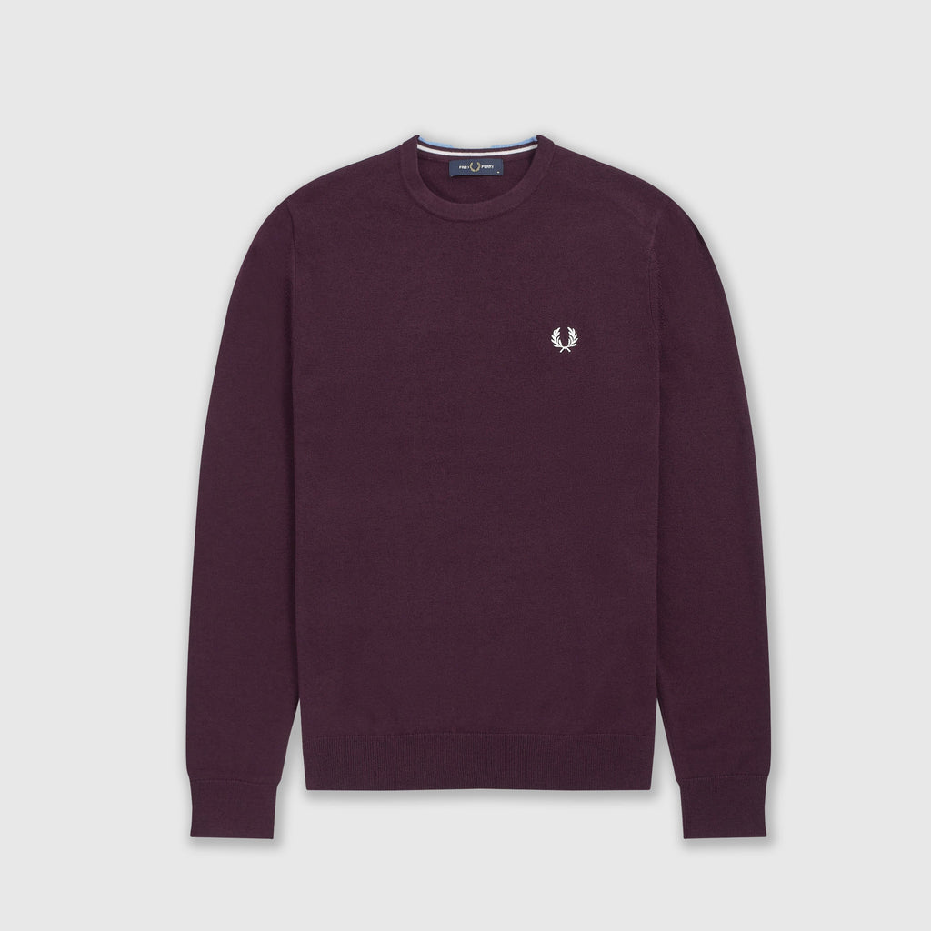 Fred Perry Classic Crew Neck Jumper - Rich Mahogany Front