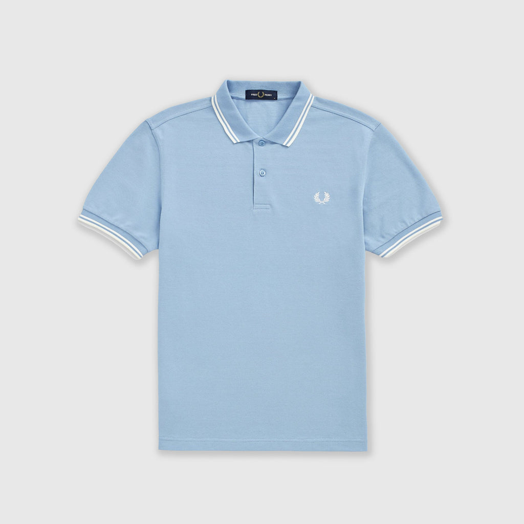 Fred Perry SS Twin Tipped Polo Shirt - Sky / Snow White Front