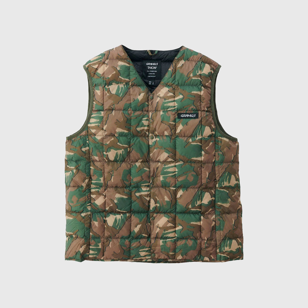 Taion / Gramicci Inner Down Vest - Camo - Front