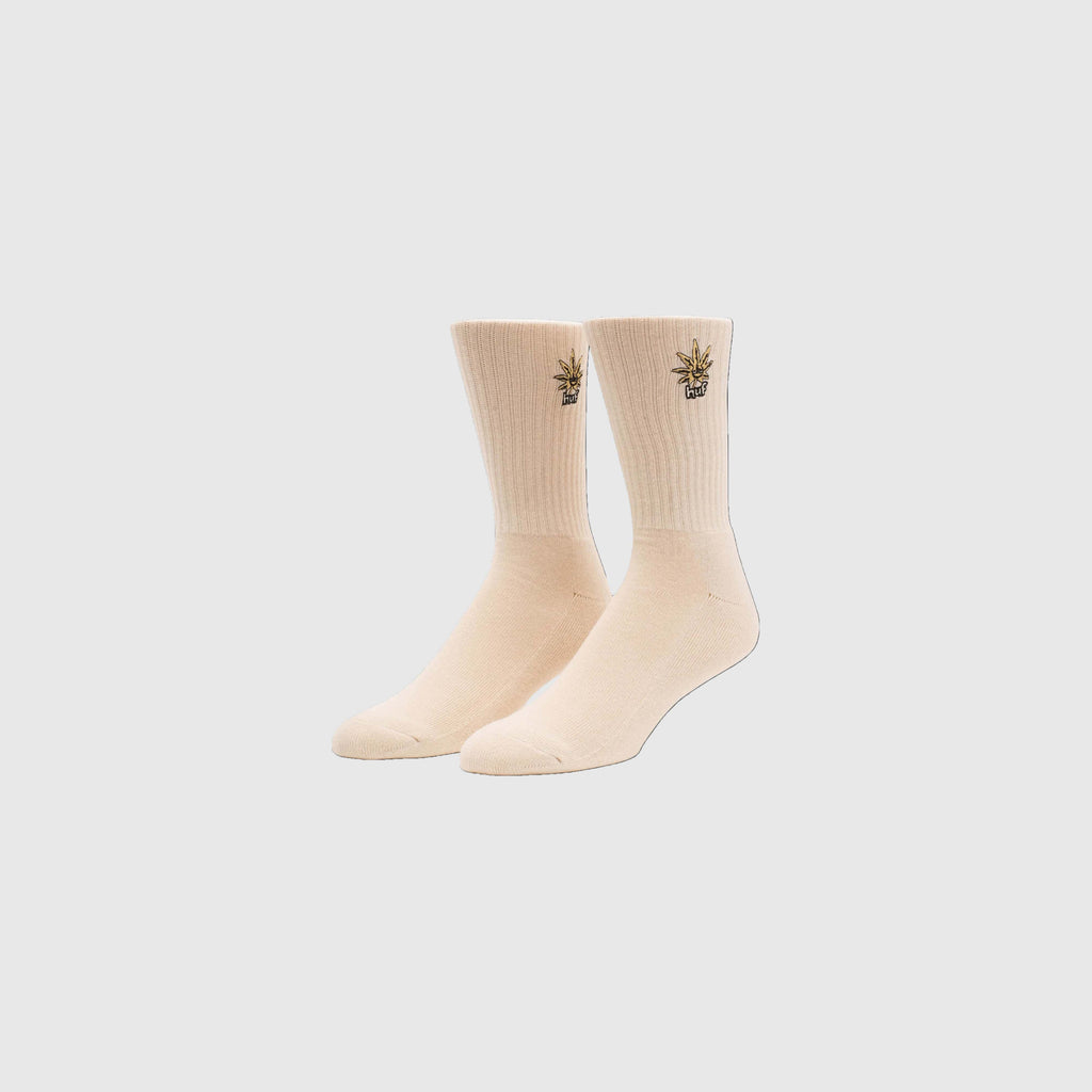 HUF Green Buddy EMB Sock - Cream - Front