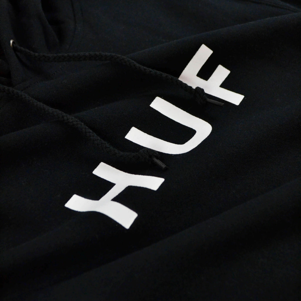 HUF Essentials OG Logo Hood - Black Logo Close Up
