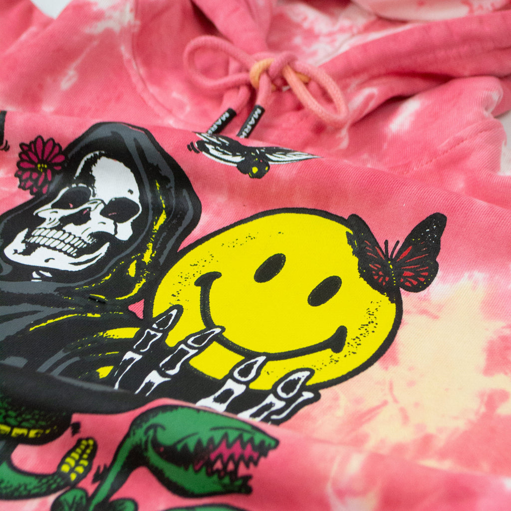 Market Smiley Look At The Bright Side Hoodie - Pink Tie Dye - Close Up
