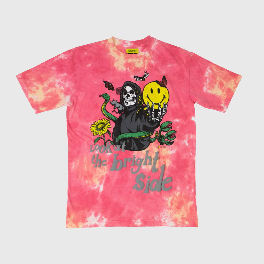 Market Smiley Look At The Bright Side Tee - Pink Tie Dye - Front
