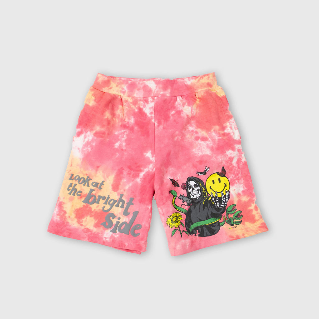 Market Smiley Look At The Bright Side Sweatshorts - Pink Tie Dye - Front