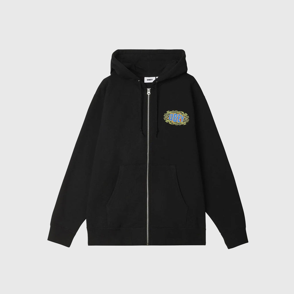 Obey Tribal Zip Hood - Black - Front
