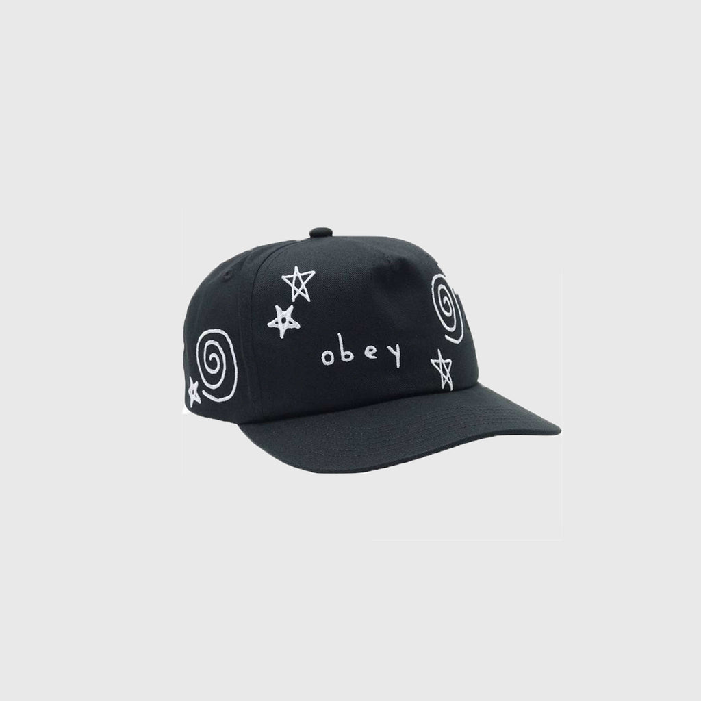 Obey Baseline 5 Panel Snapback - Black - Front