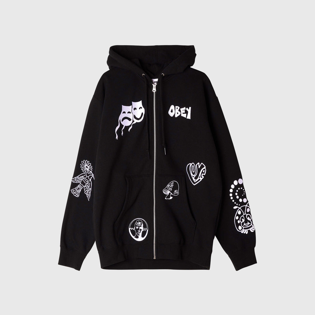 Obey Flash Zip Hood - Black - Front