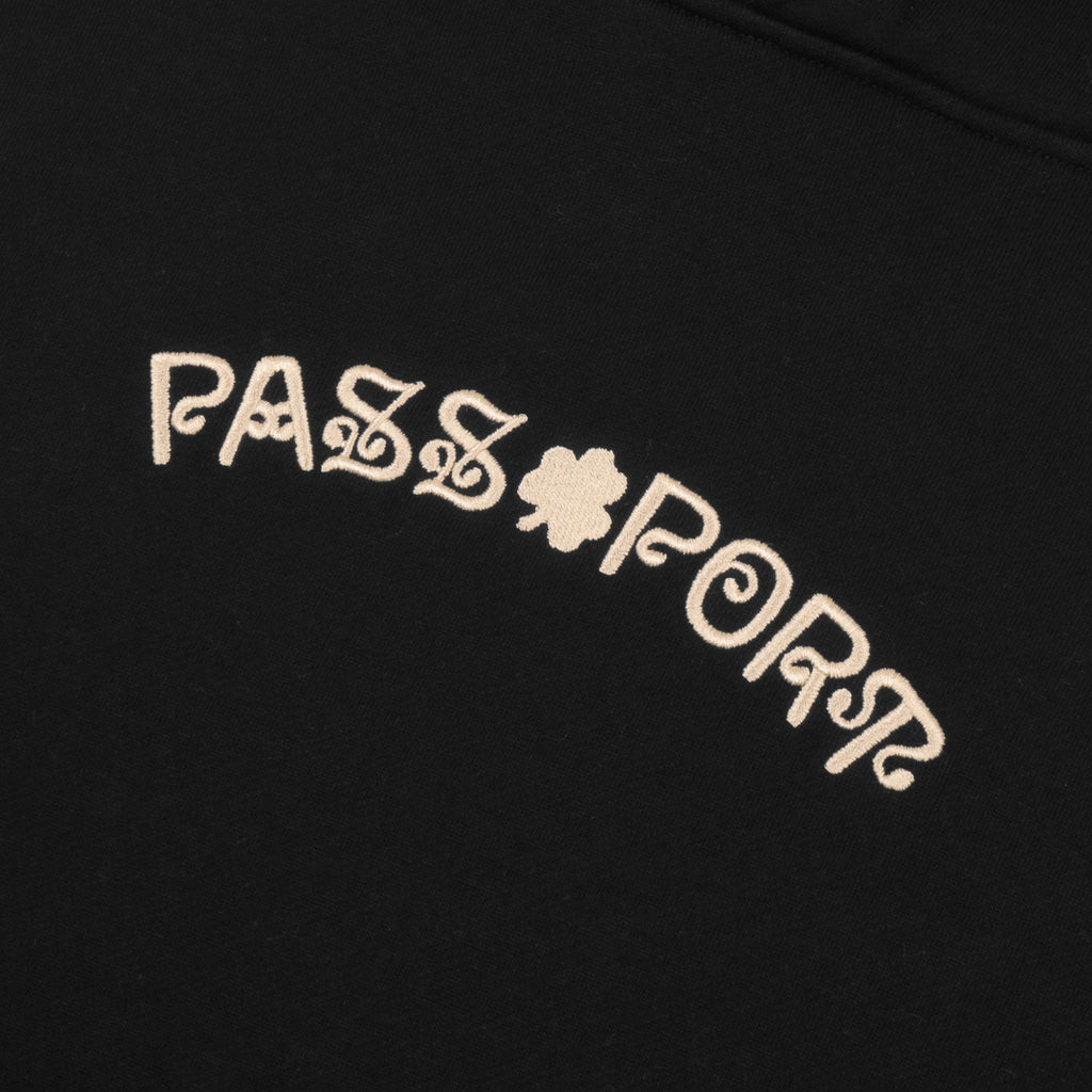 Passport Sham Embroidery Hoodie - Black - Front Close Up