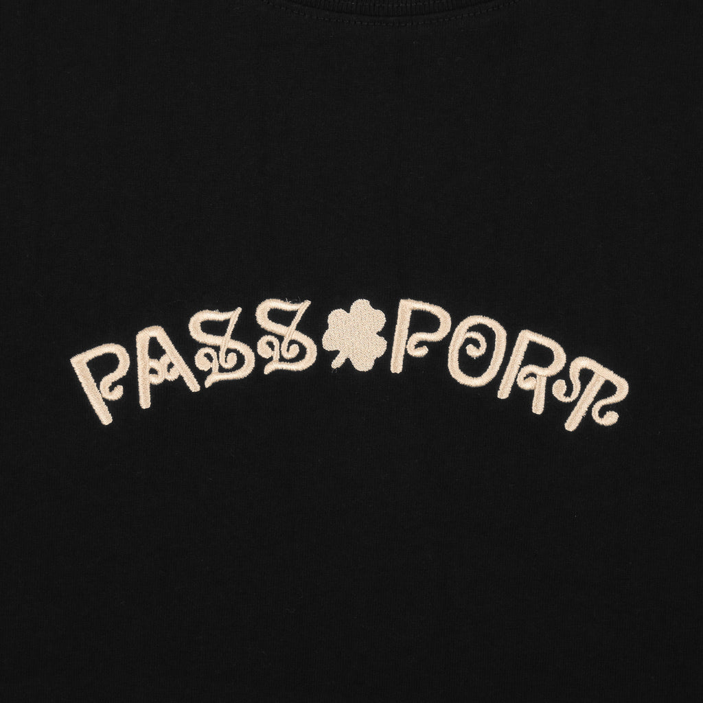 Passport Sham Embroidery Tee - Black - Front Close Up