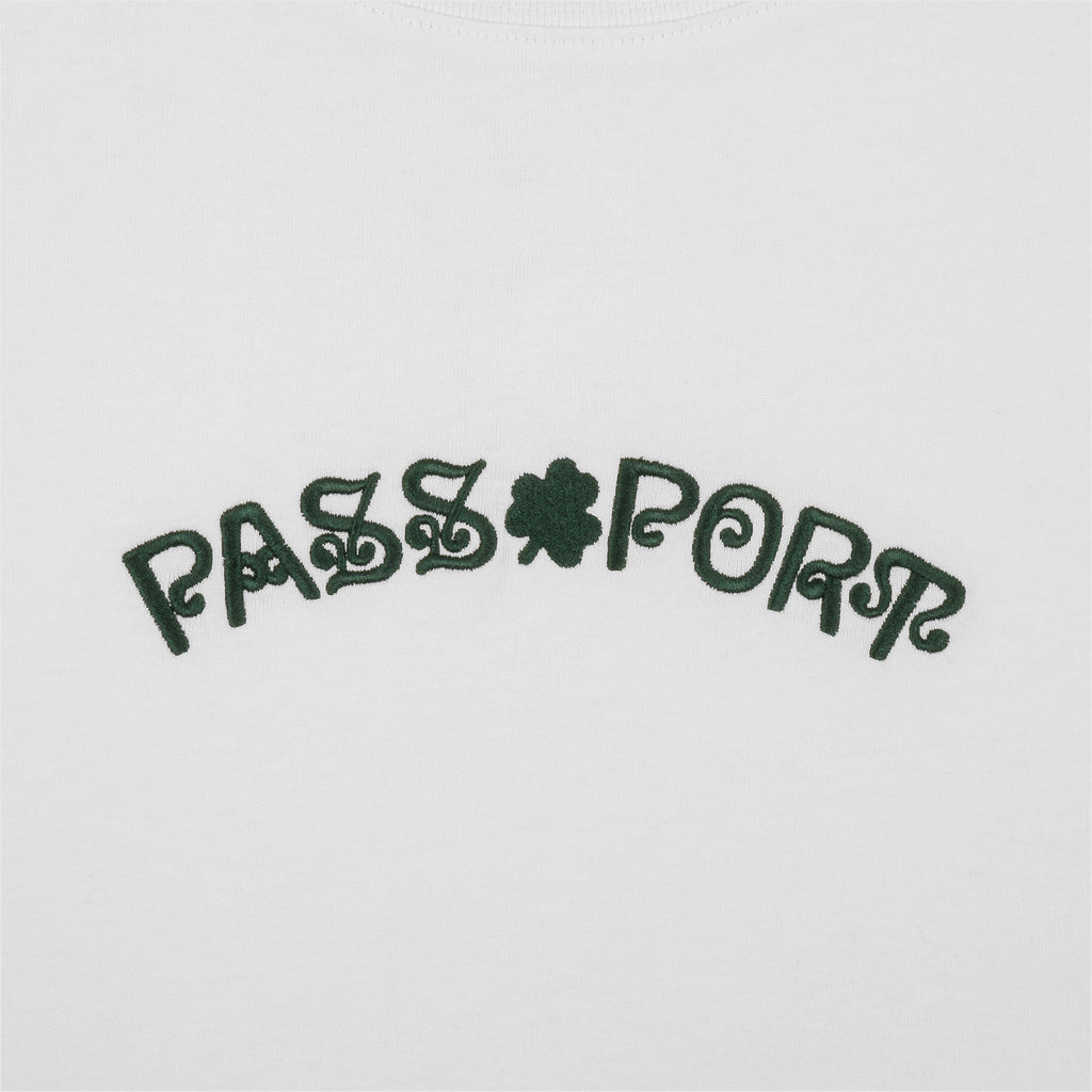 Passport Sham Embroidery Tee - White - Front Close Up