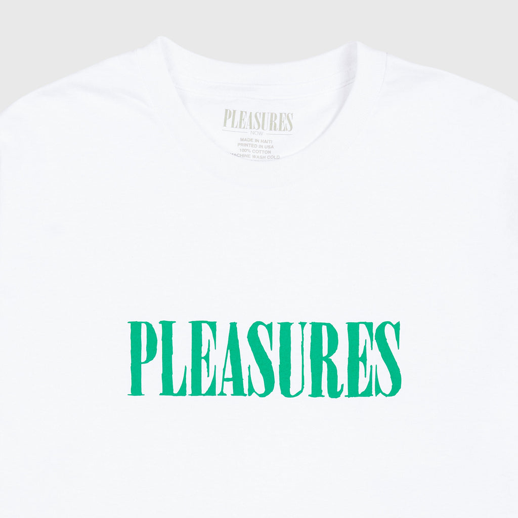 Pleasures Tickle Logo Tee - White - Close Up