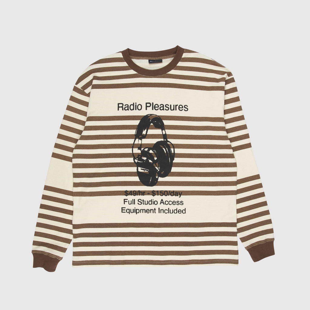 Pleasures LS Chiller Striped Thermal Tee - Tan Front 