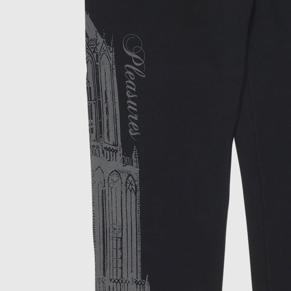 Pleasures Warsaw Sweatpant - Black Graphic Close Up 