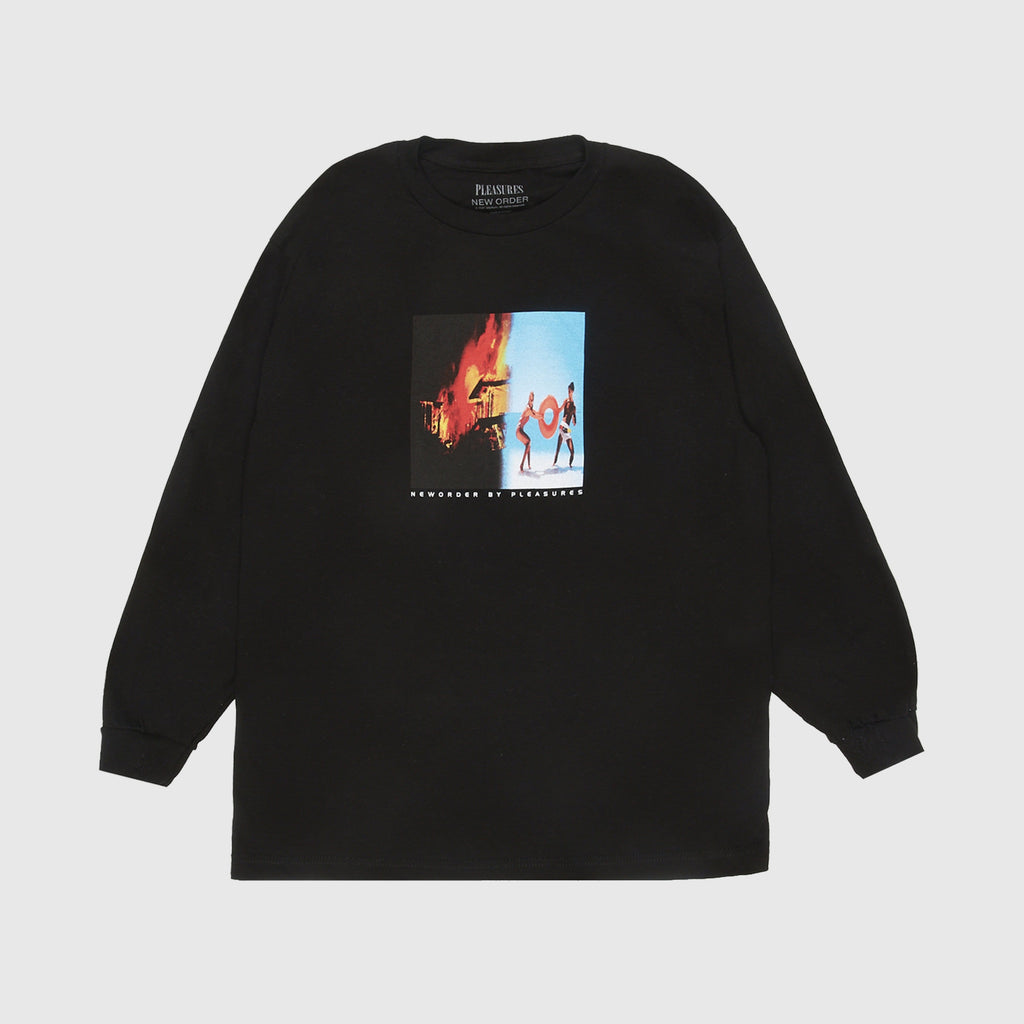  Pleasures x New Order LS Republic Tee - Black Front With Printed Graphic 