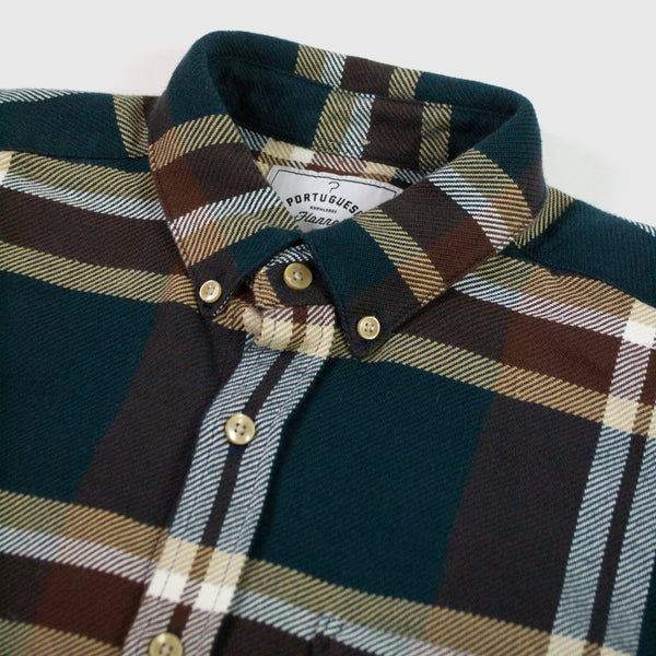 Portuguese Flannel Article ESP Shirt - Teal / Cream / Brown - Close Up