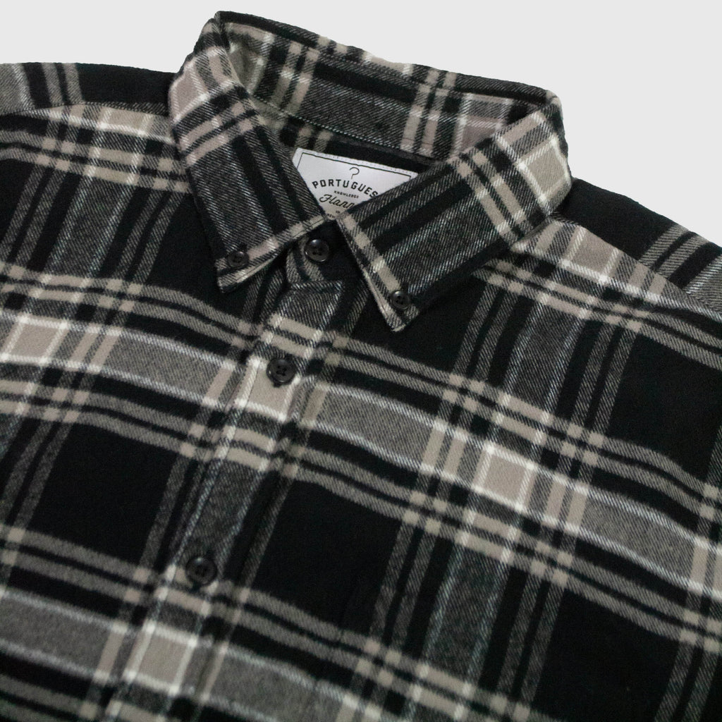 Portuguese Flannel B&B ESP Shirt - Black / Grey / White - Front Close Up