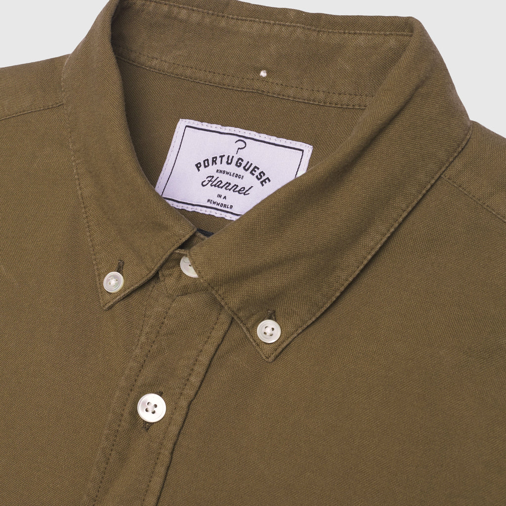 Portuguese Flannel Belavista Shirt - Olive - Front Close Up