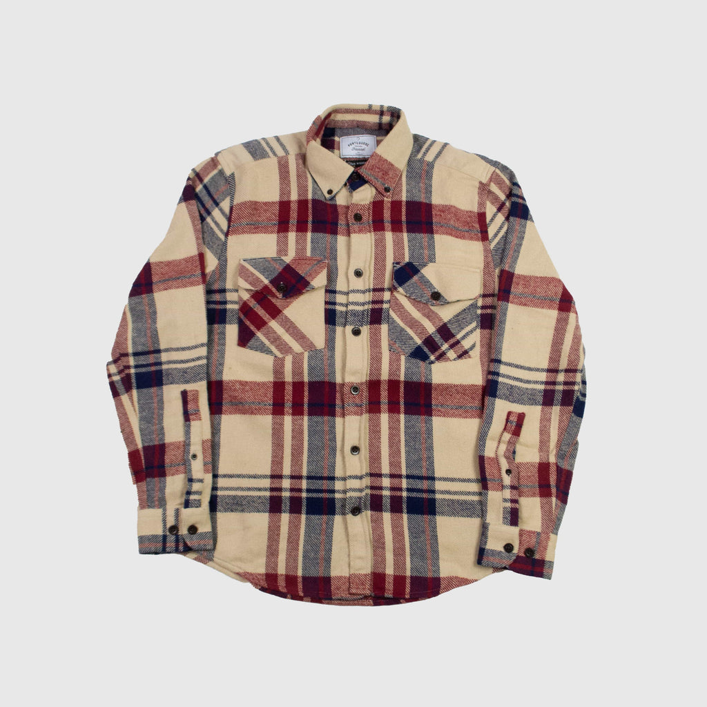 Portuguese Flannel Coachella Check Overshirt - Sand / Navy / Maroon - Front