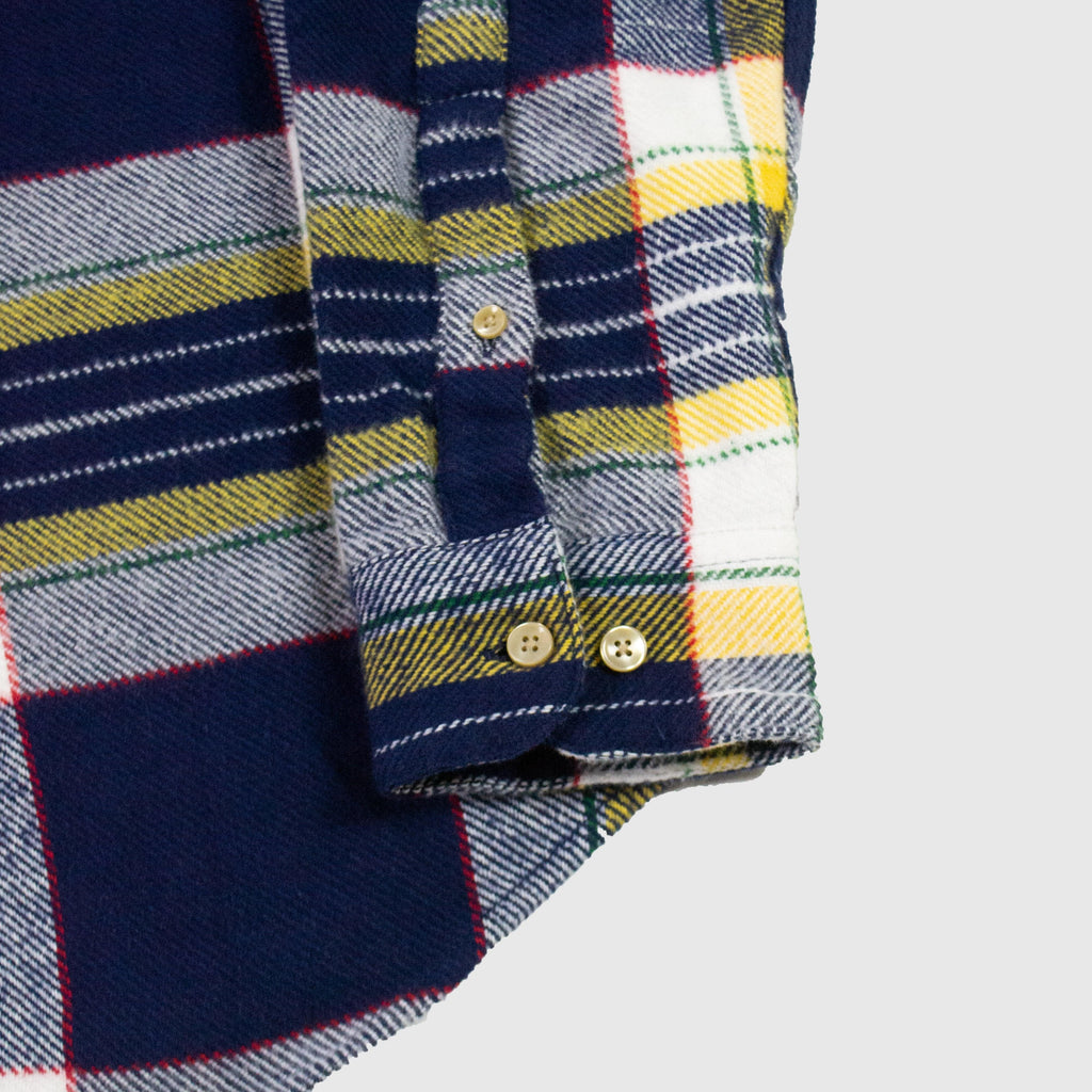 Portuguese Flannel Equi Check ESP Shirt - Navy / Yellow / Green - Close Up