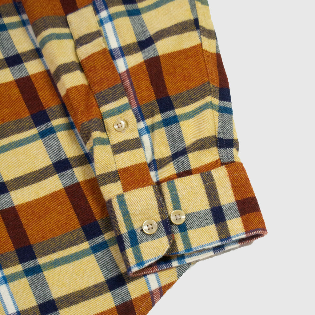 Portuguese Flannel Fall Palette ESP Shirt - Rust / Sand / Blue - Front Close Up