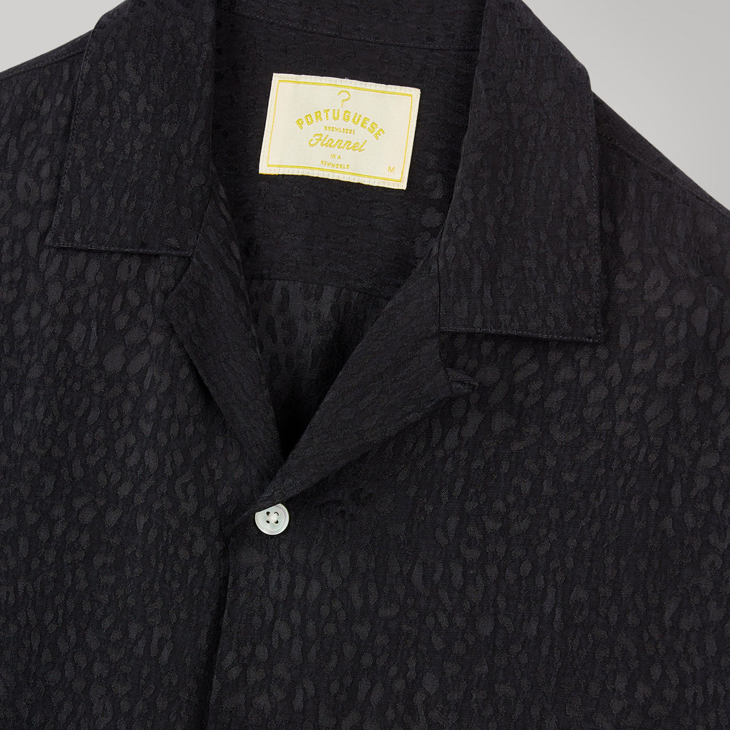 Portuguese Flannel Finger Print Shirt - Black - Front Close Up