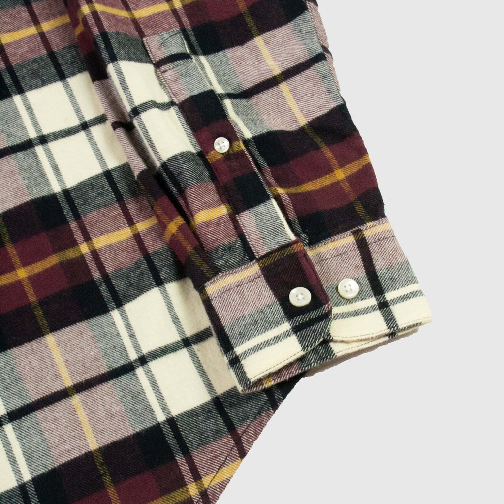 Portuguese Flannel LS Board Shirt - Maroon / Cream / Black - Front Close Up
