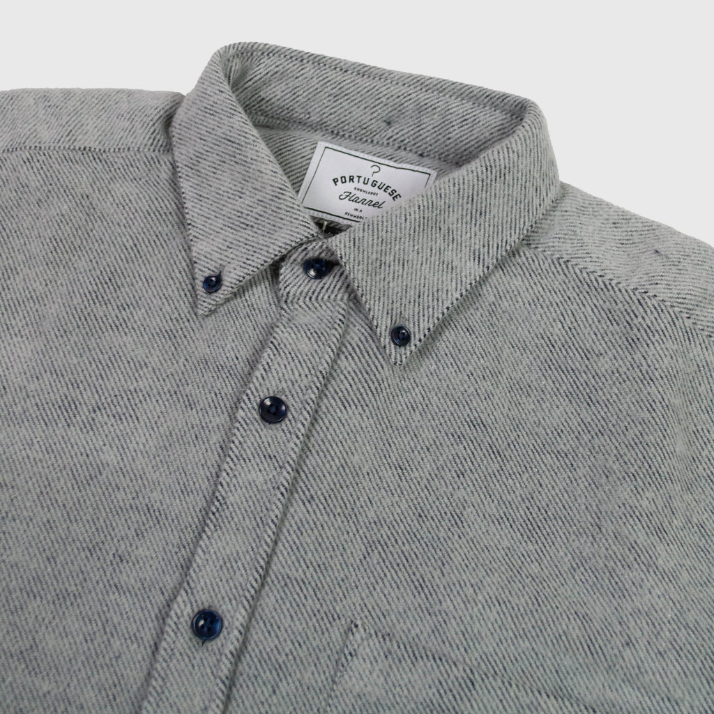 Portuguese Flannel Off Rail ESP BD Shirt - Light Grey - Front Close Up