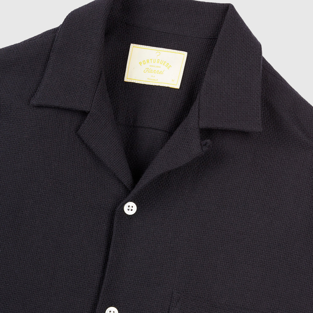 Portuguese Flannel Pique Shirt - Black - Front Close Up