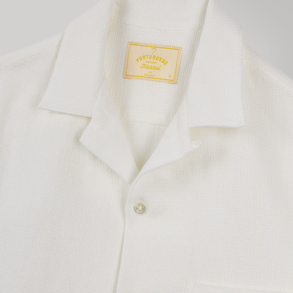 Portuguese Flannel Pique Shirt - White - Front Close Up