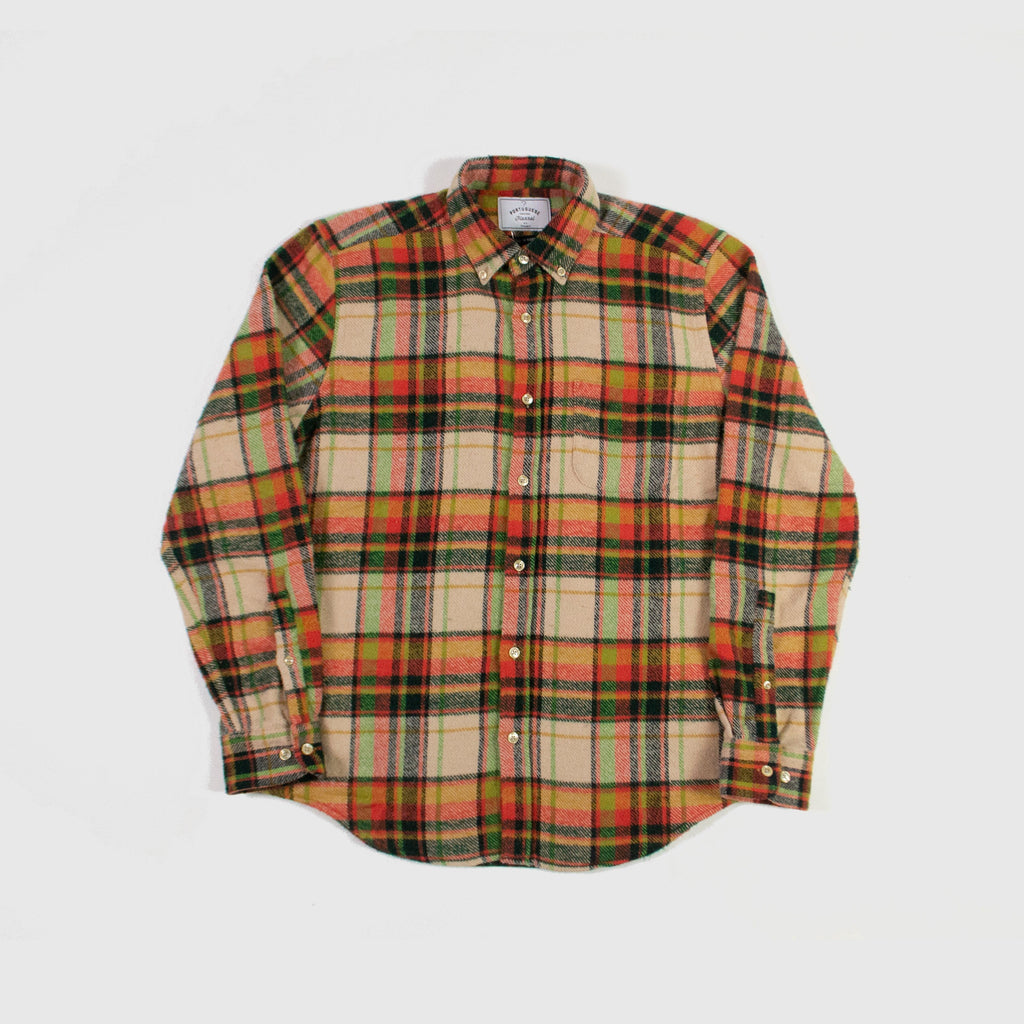 Portuguese Flannel Plug Check ESP Shirt - Orange / Cream / Green - Front