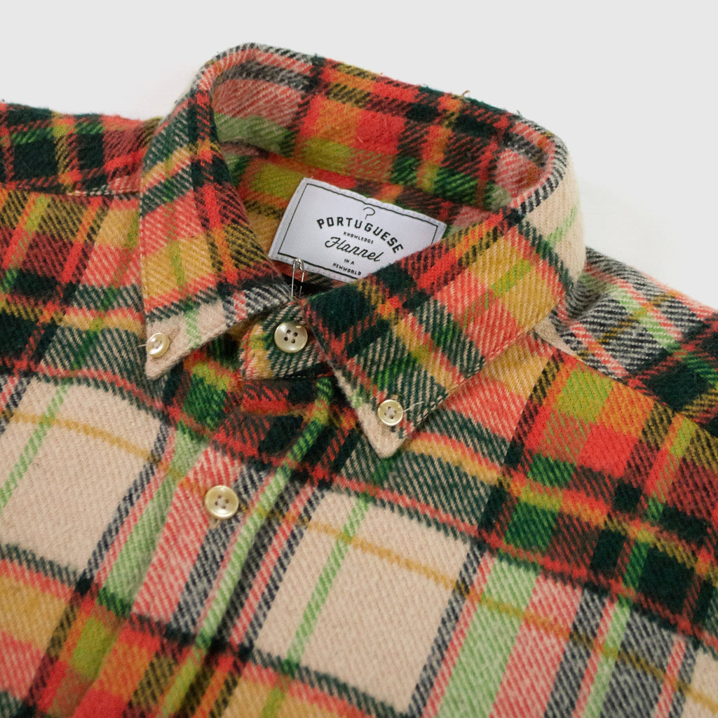 Portuguese Flannel Plug Check ESP Shirt - Orange / Cream / Green - Close Up