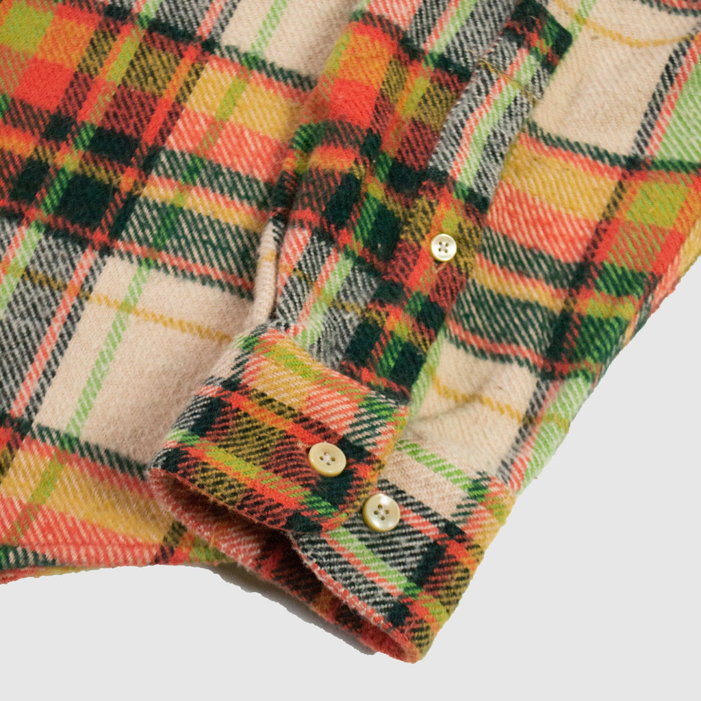Portuguese Flannel Plug Check ESP Shirt - Orange / Cream / Green - Close Up