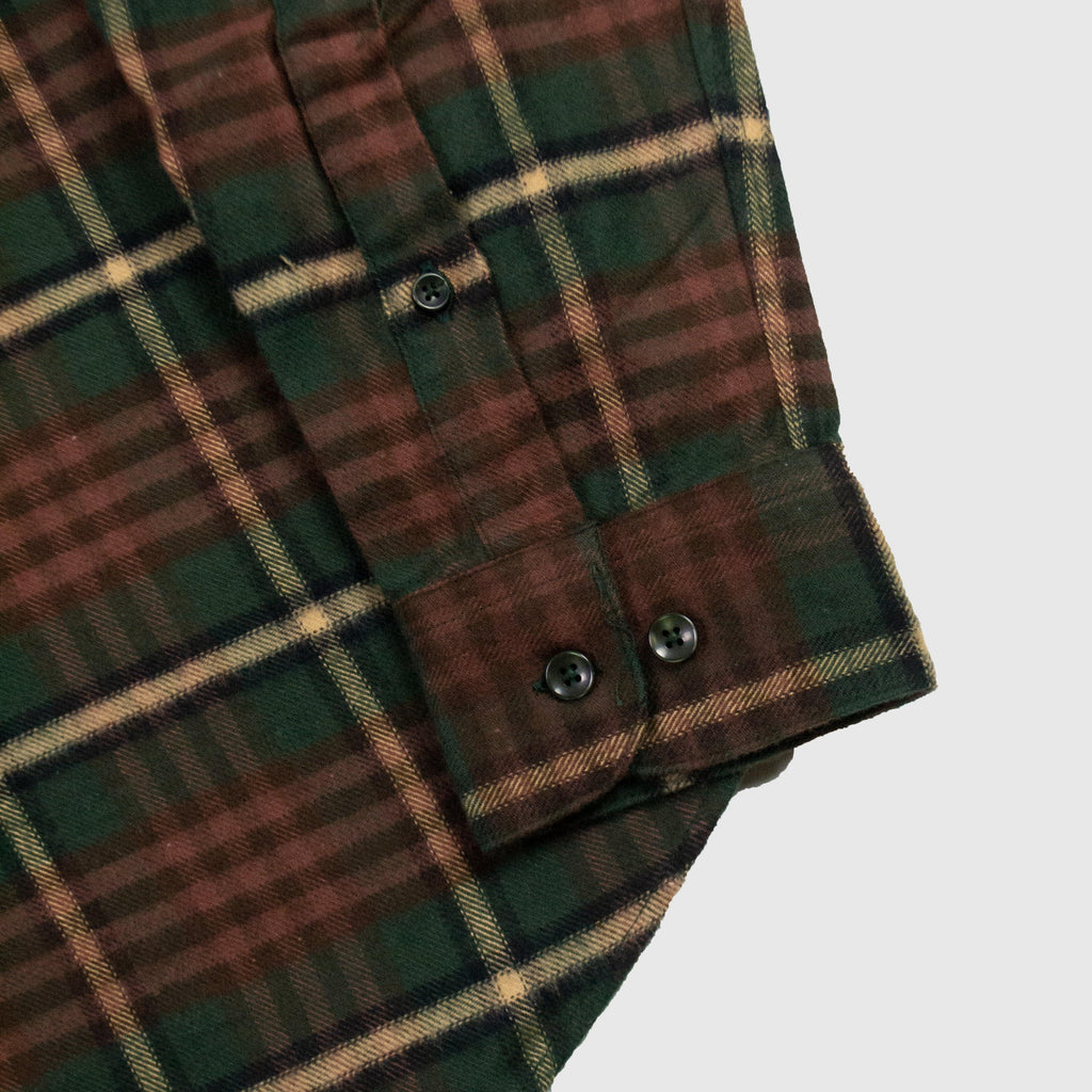 Portuguese Flannel Smog ESP BD - Green / Brown / Navy - Front Close Up
