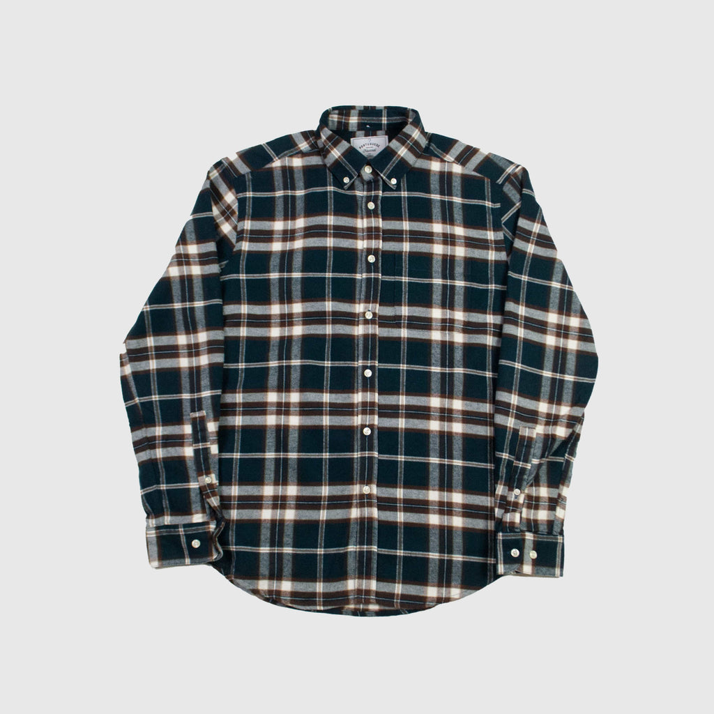 Portuguese Flannel Smooth Check ESP BD - Petrol Blue / Brown / Cream - Front