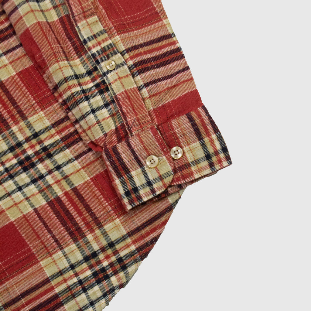 Portuguese Flannel Stinger Shirt - Brick / Ecru / Multi - Front Close Up