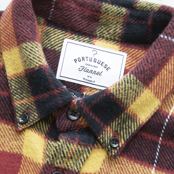 Portuguese Flannel LS Baviera Check Shirt - Multicolour Collar Close Up