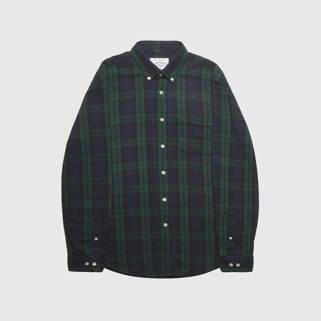 Portuguese Flannel LS Bonfim Shirt - Green / Navy Front