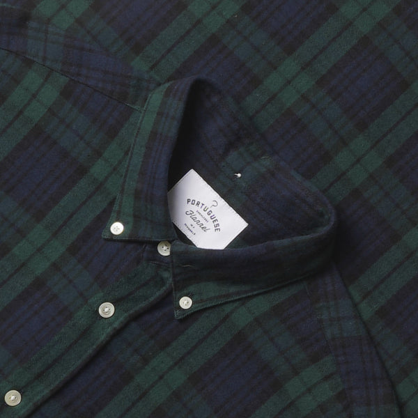 Portuguese Flannel LS Bonfim Shirt - Green / Navy Collar Close Up