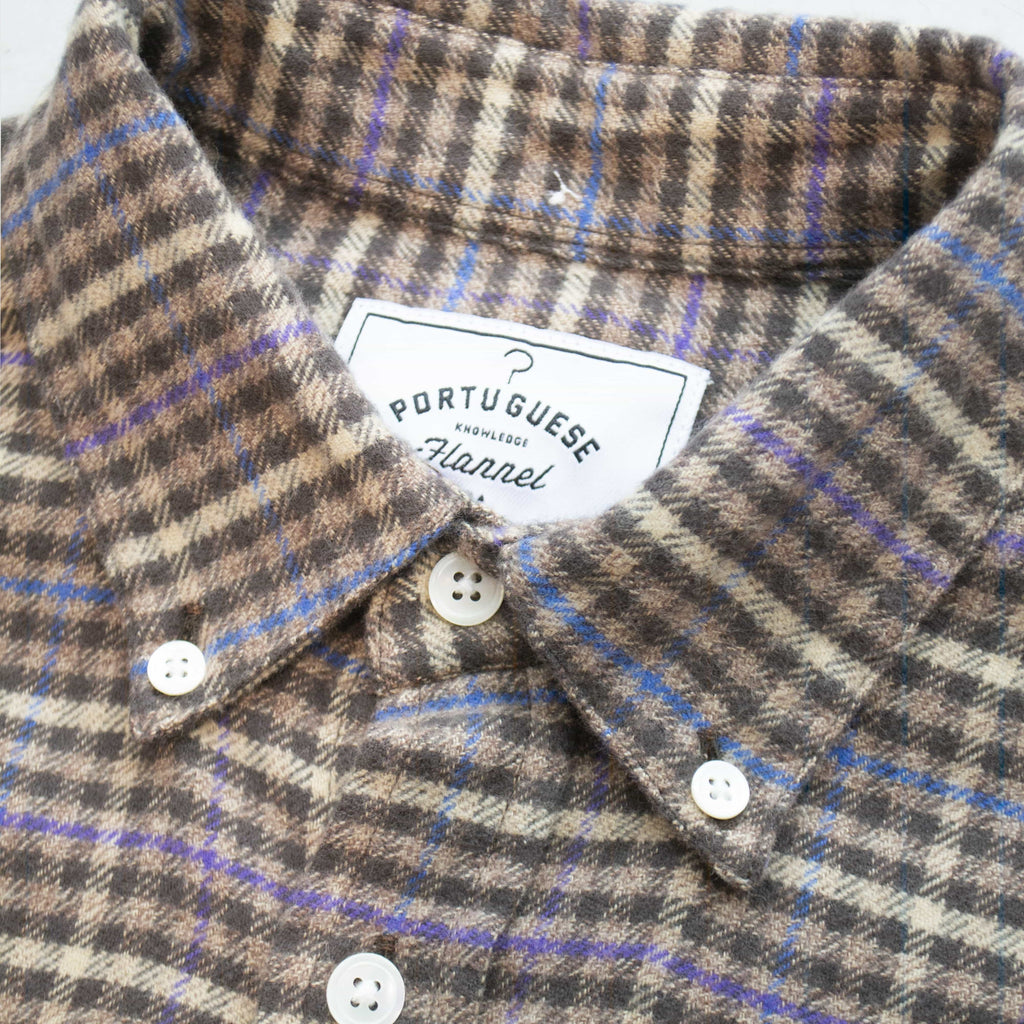 Portuguese Flannel LS Twill Shirt - Multi Collar Close Up