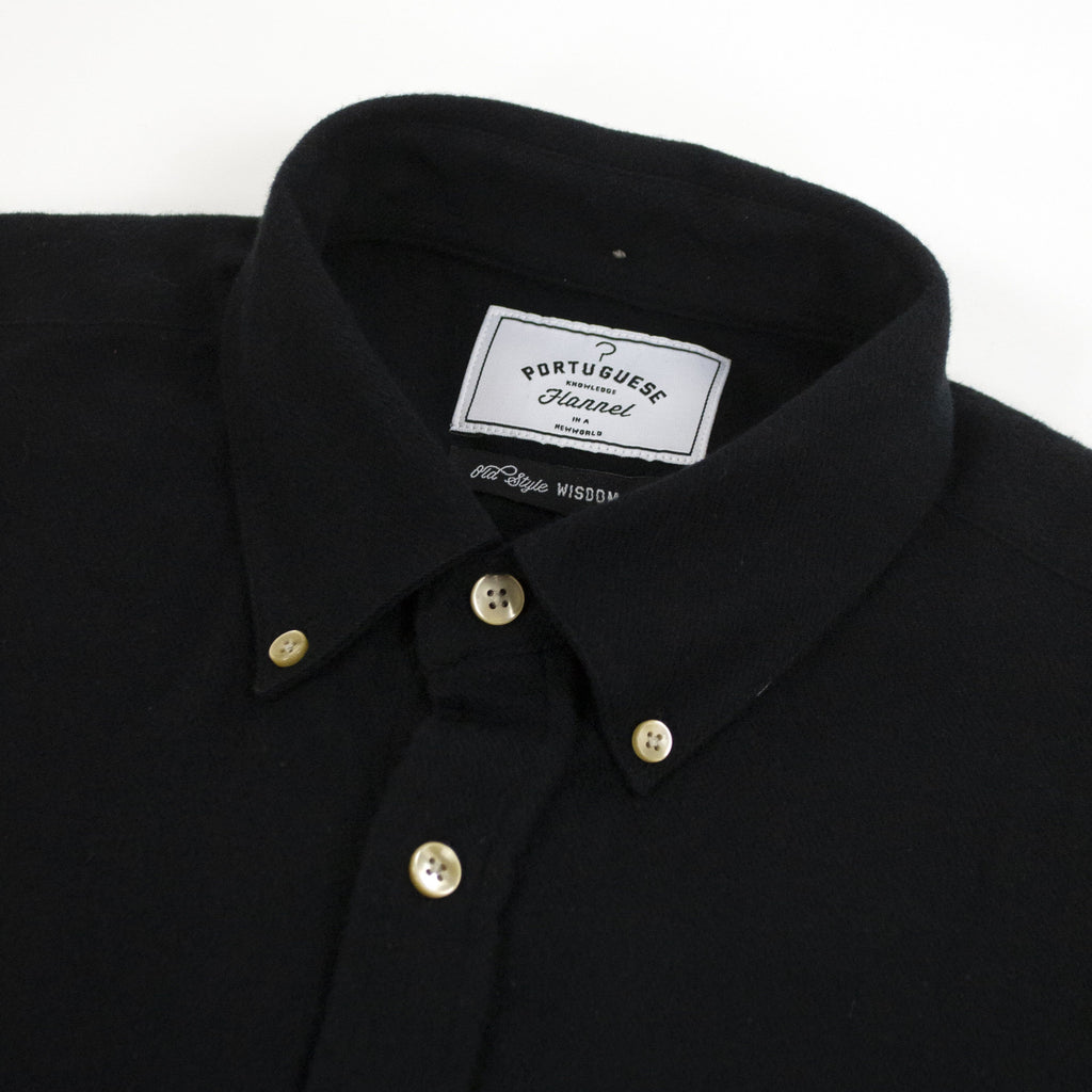 Portuguese Flannel Teca Shirt - Black - Front Close Up