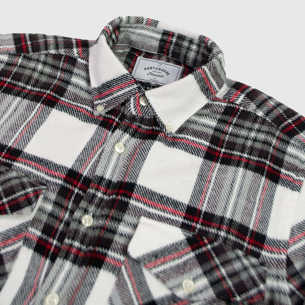 Portuguese Flannel Frosk Check Overshirt - White / Black / Red - Front Close Up