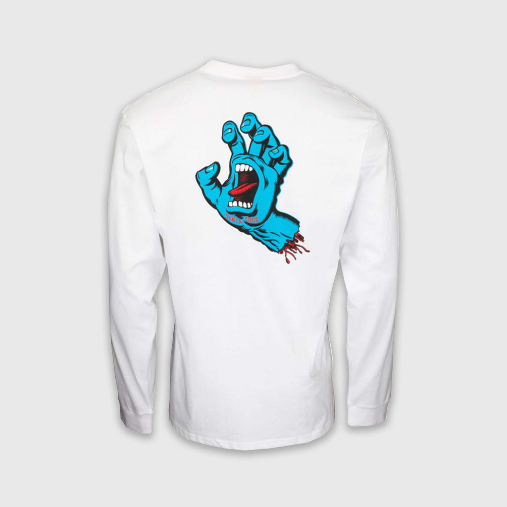 Santa Cruz LS Screaming Hand Chest Tee - White - Back With Large Graphic