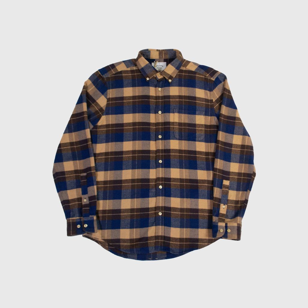 All-Over Checked Pattern / Button-Down Collar / Curved Hem - Front
