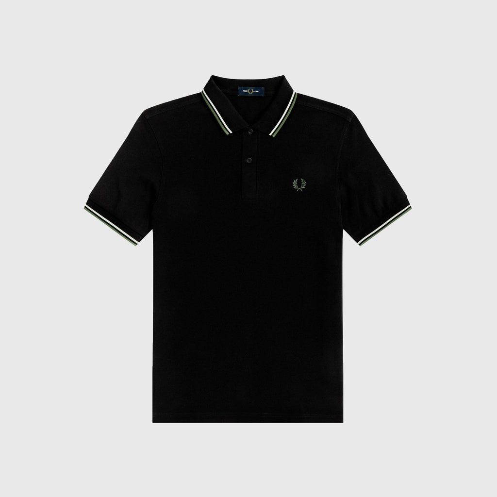 Twin Tipped Fred Perry Shirt - Black / Ecru / Pistachio - Front
