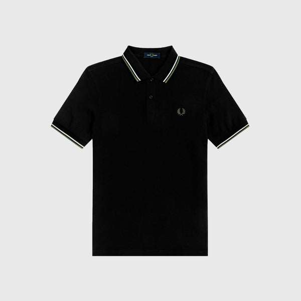 Twin Tipped Fred Perry Shirt - Black / Ecru / Pistachio - Front