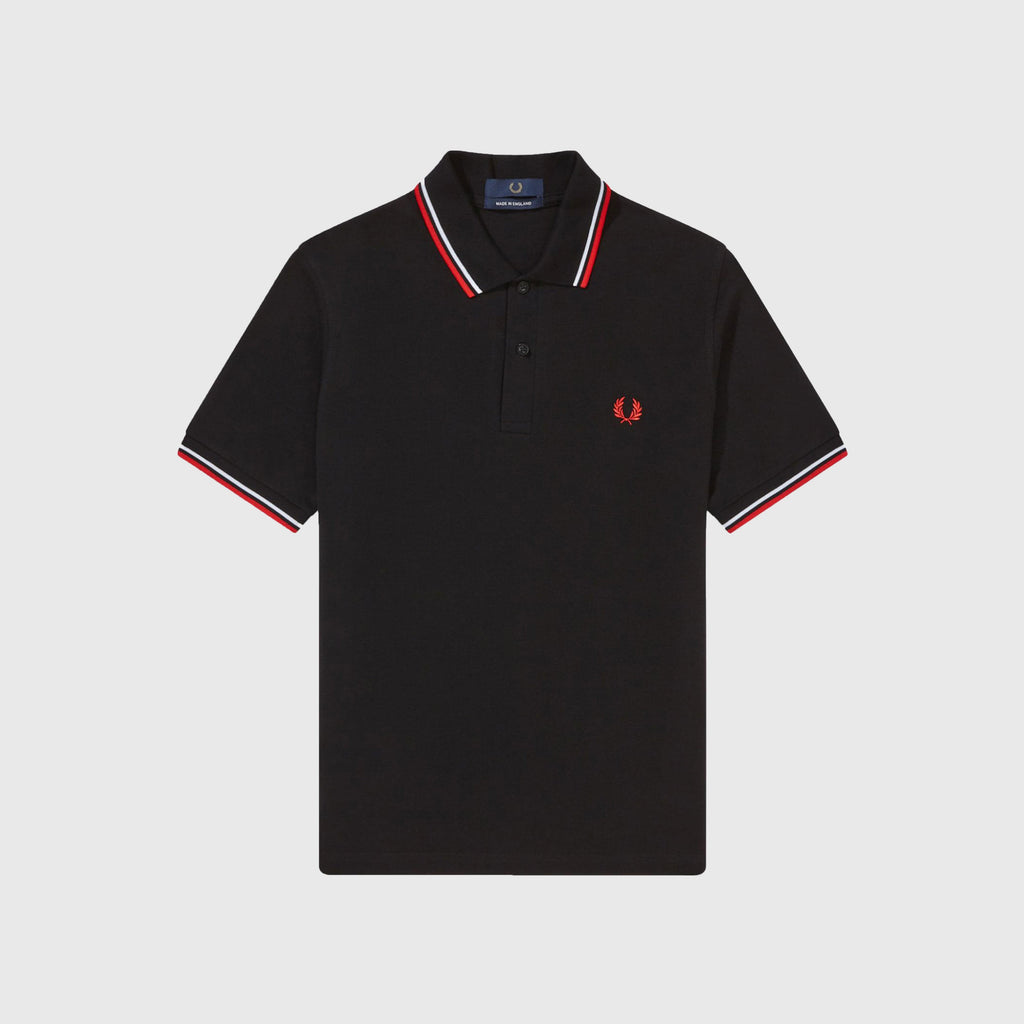 Twin Tipped Fred Perry Shirt - Black / White / BT Red - Front