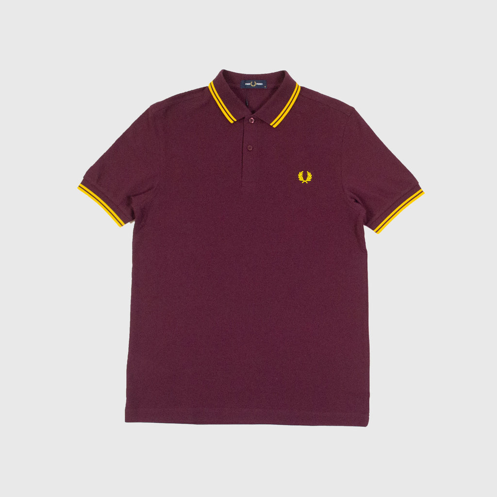 Twin Tipped Fred Perry Shirt - Mahogany / Maize - Front